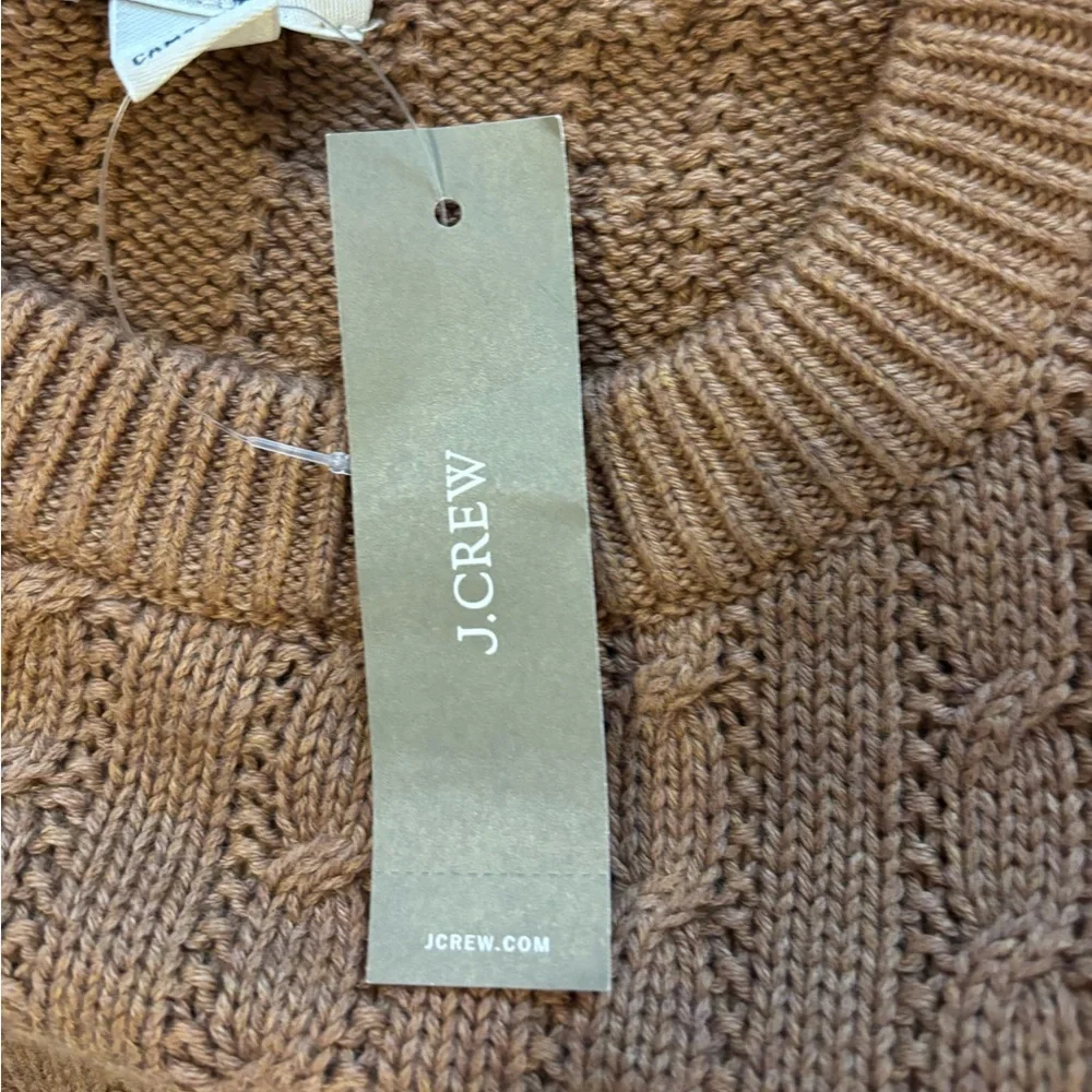 J. Crew Cotton Cable Knit Crewneck Sweater in Brown Size L. NWT